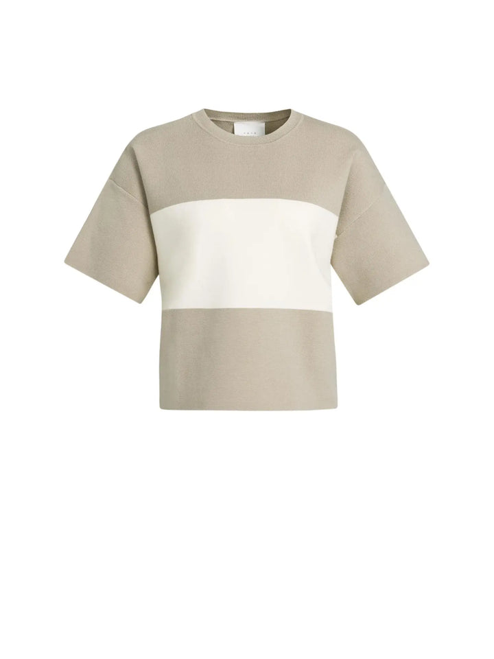 YAYA Knitted Top with Block Stripes & Short Sleeves, Grey
