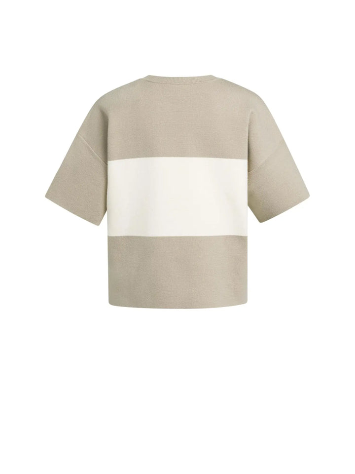 YAYA Knitted Top with Block Stripes & Short Sleeves, Grey
