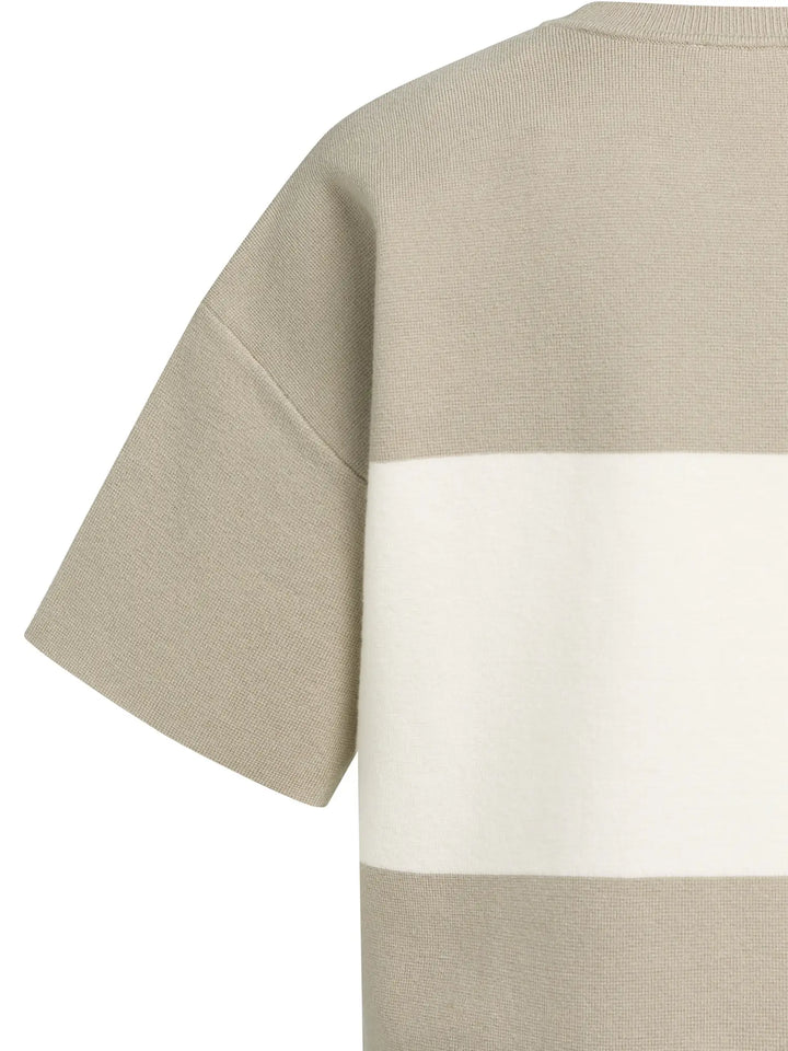 YAYA Knitted Top with Block Stripes & Short Sleeves, Grey