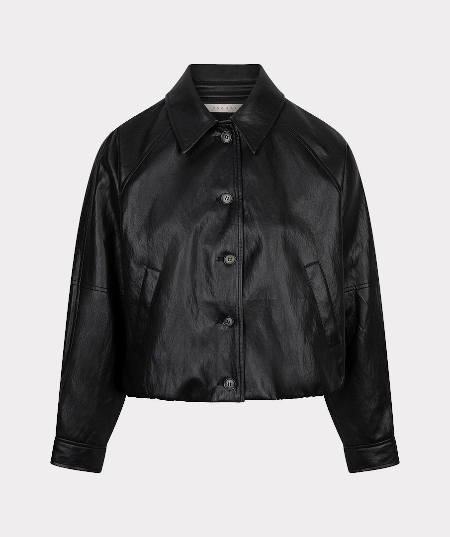 EsQualo Balloon PU Crinkle Jacket, Dark Grey