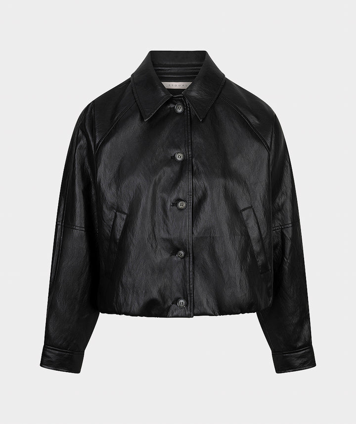 EsQualo Balloon PU Crinkle Jacket, Dark Grey