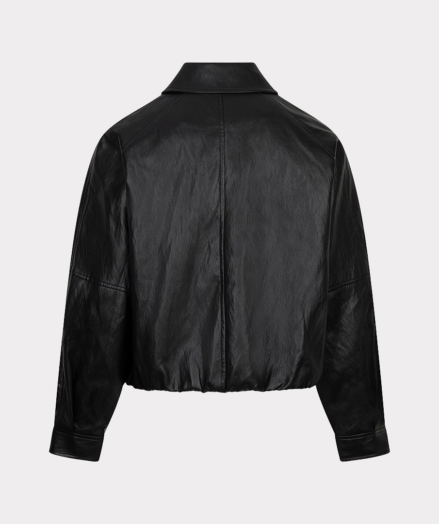 EsQualo Balloon PU Crinkle Jacket, Dark Grey