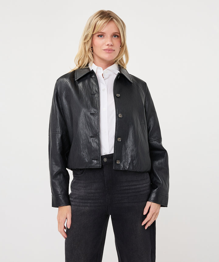 EsQualo Balloon PU Crinkle Jacket, Dark Grey