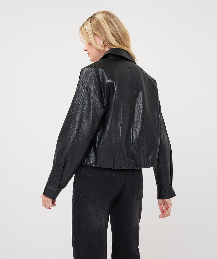 EsQualo Balloon PU Crinkle Jacket, Dark Grey