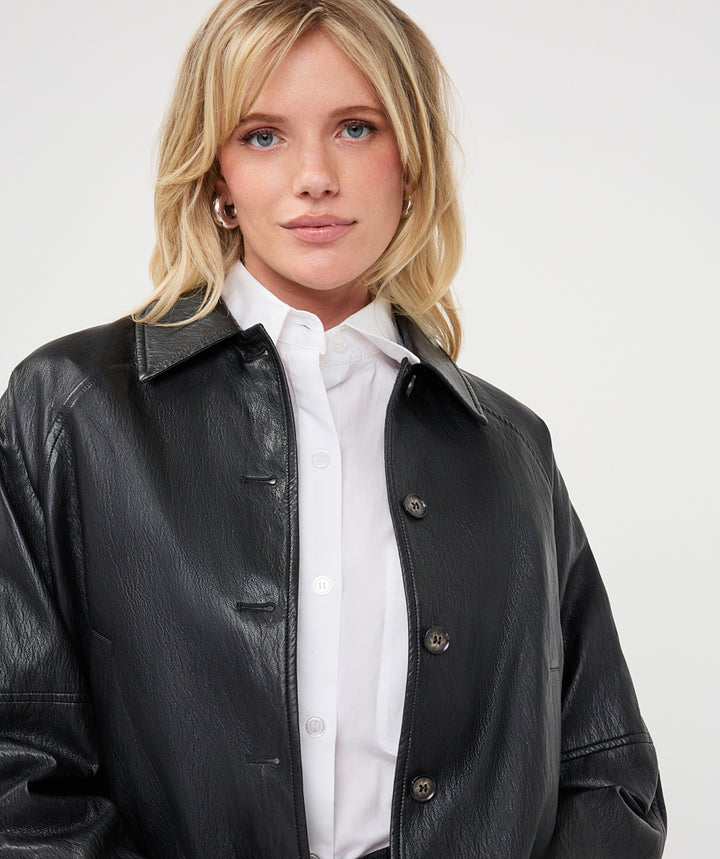 EsQualo Balloon PU Crinkle Jacket, Dark Grey