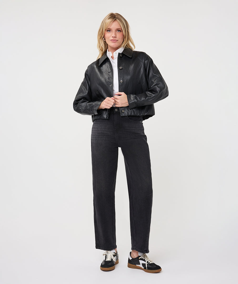 EsQualo Balloon PU Crinkle Jacket, Dark Grey