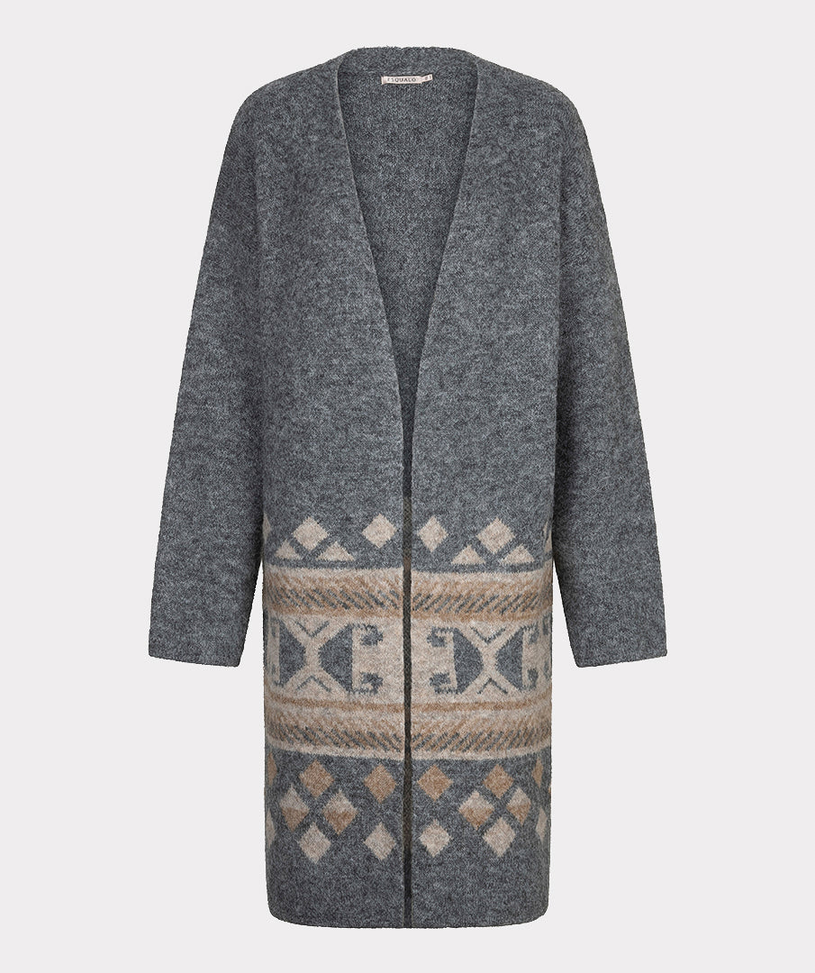 EsQualo Intarsia Pattern Long Cardigan, Grey