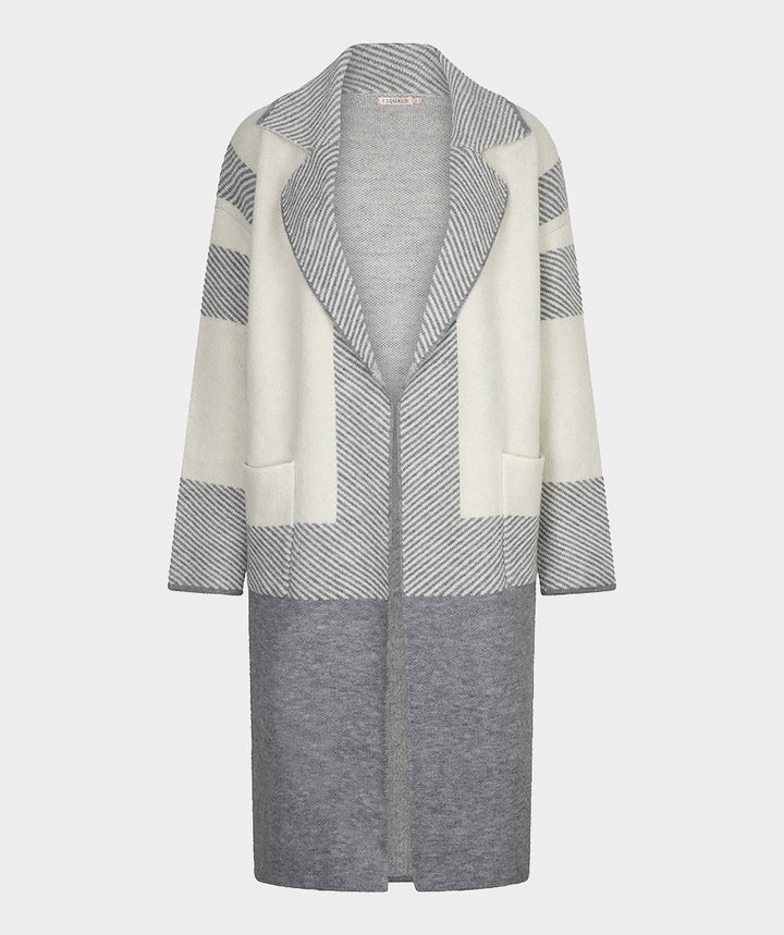 EsQualo Striped Long Cardigan, Grey