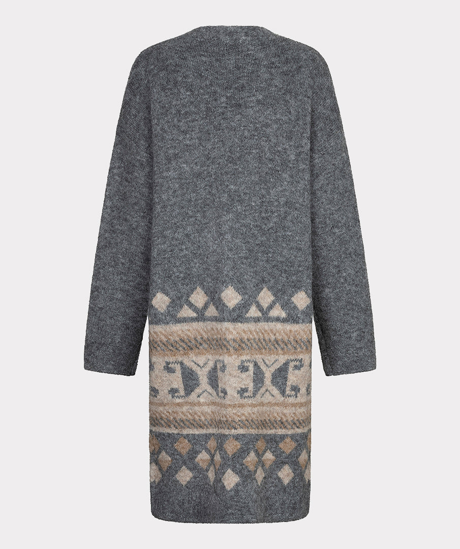 EsQualo Intarsia Pattern Long Cardigan, Grey