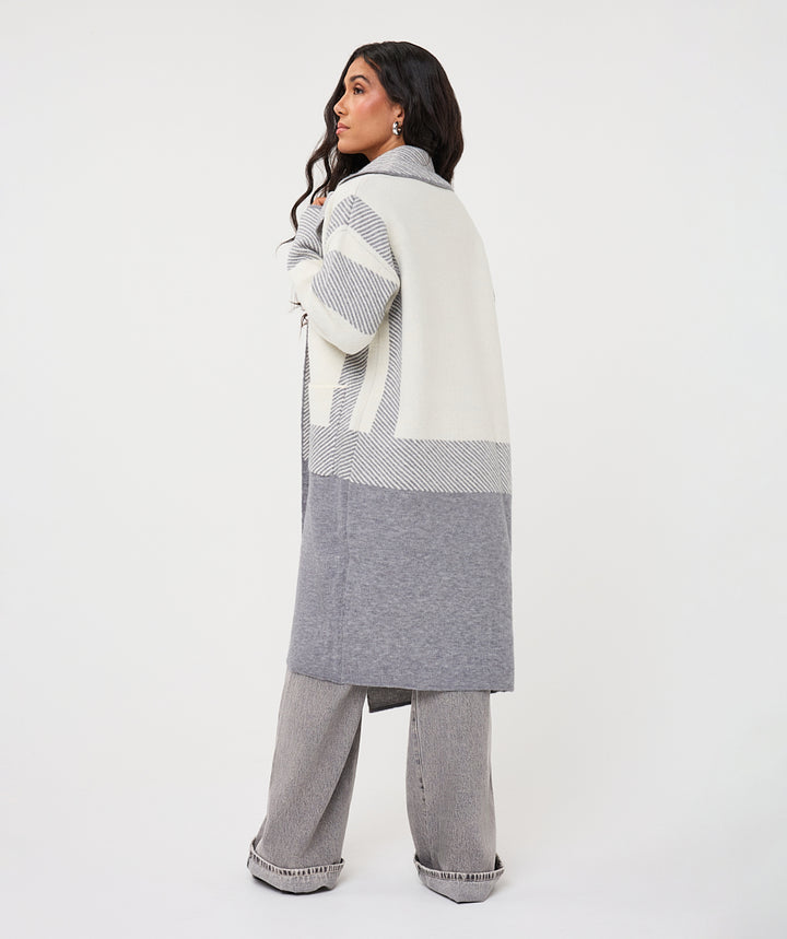 EsQualo Striped Long Cardigan, Grey
