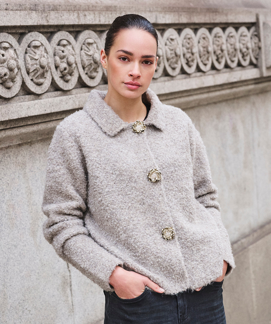EsQualo Flower Button Cardigan, Grey