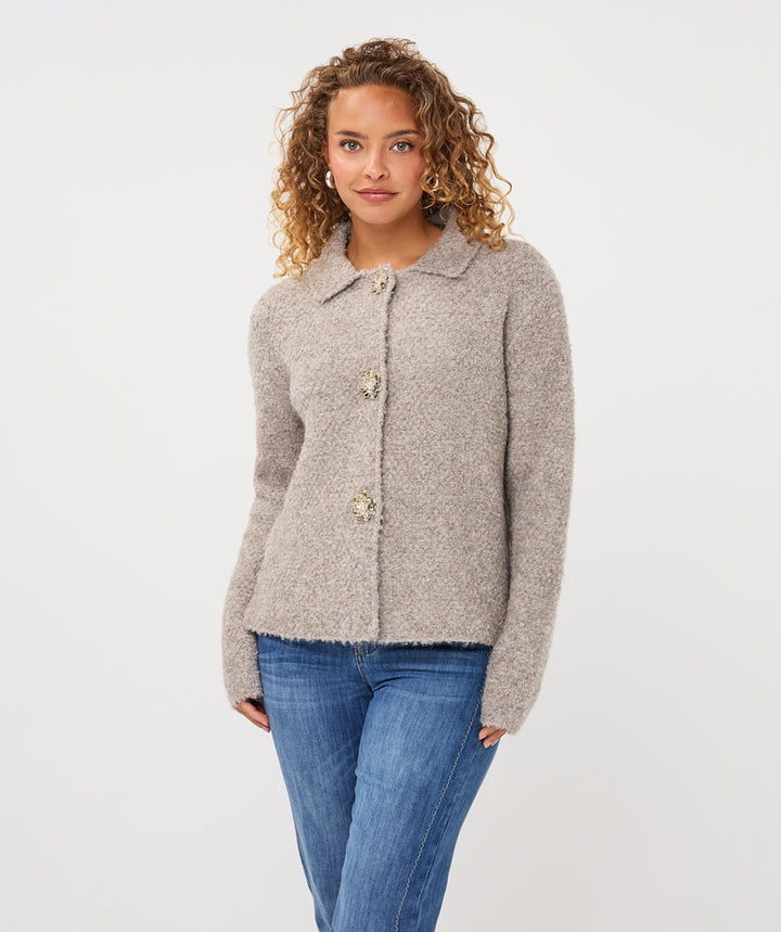 EsQualo Flower Button Cardigan, Grey