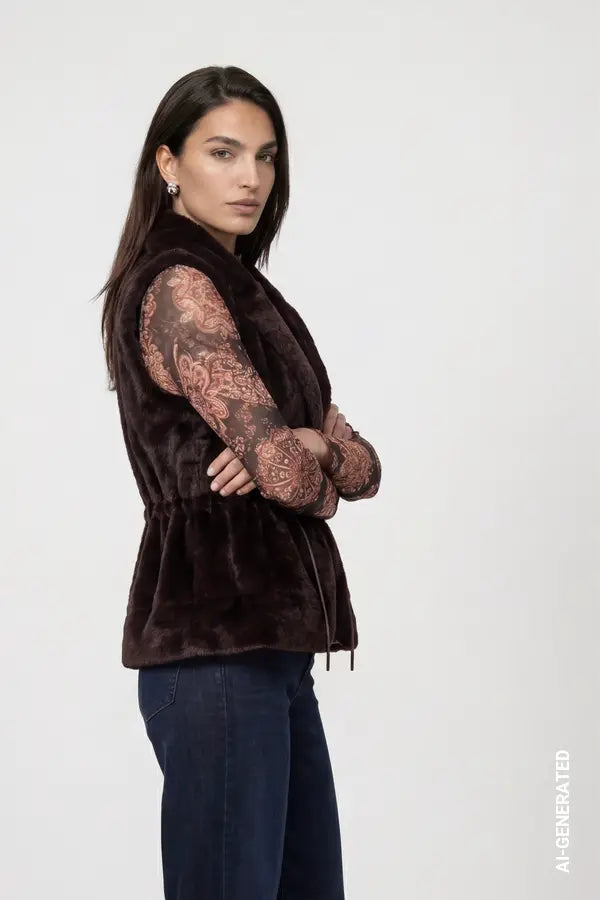Monari Faux Fur Gilet, Black Coffee