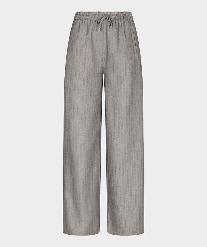 EsQualo Wide Elastic Herringbone Trousers, Light Grey