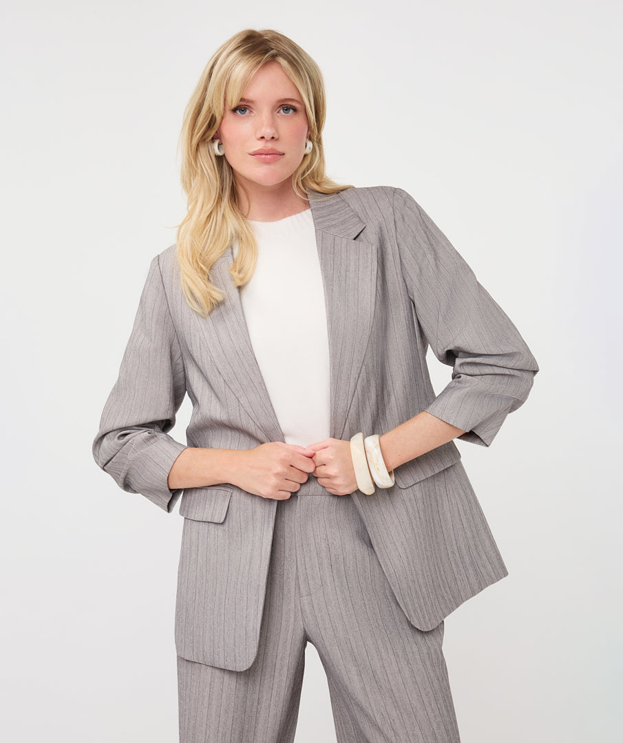 EsQualo 3/4 Sleeve Herringbone Blazer, Light Grey