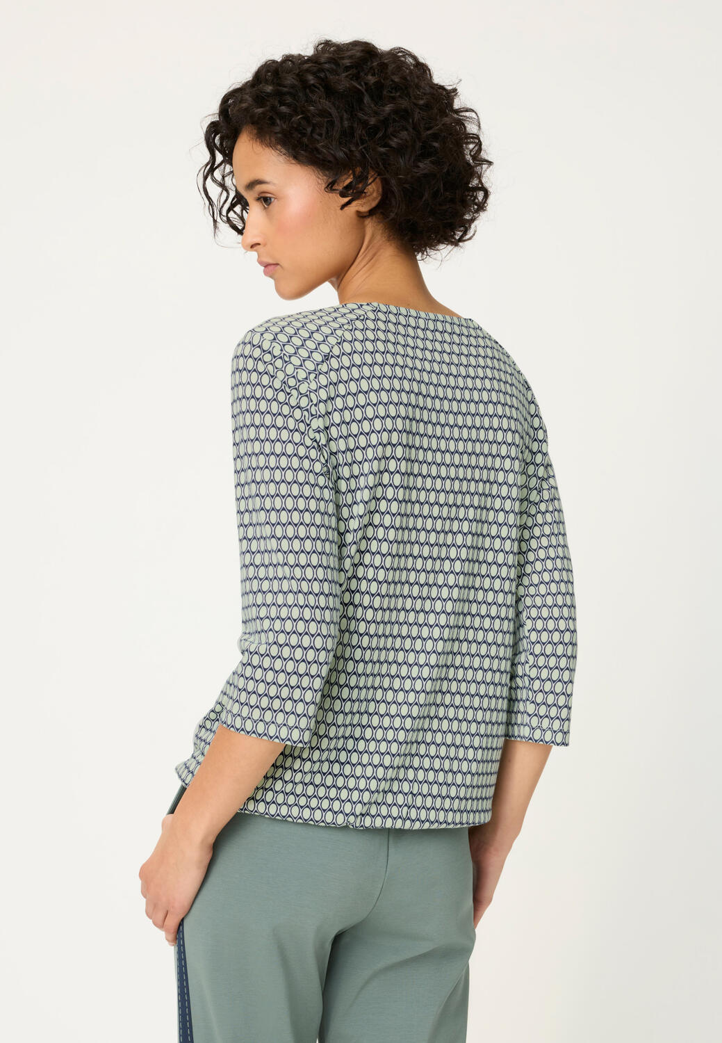 Olsen Soft Mint Geometric Long Sleeve T-Shirt
