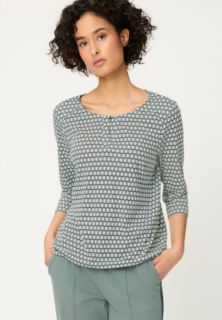 Olsen Soft Mint Geometric Long Sleeve T-Shirt