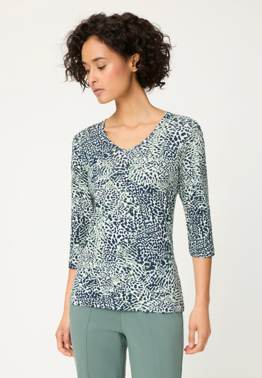 Olsen Navy Print Long Sleeve T-Shirt