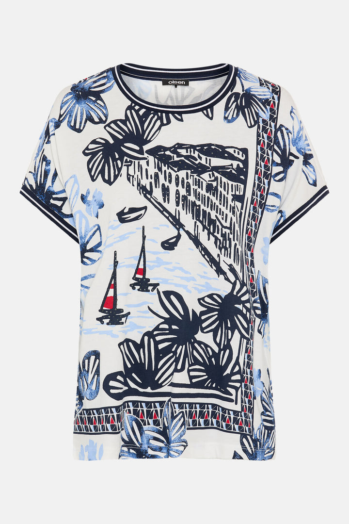 Olsen Ink Blue Short Sleeve Top