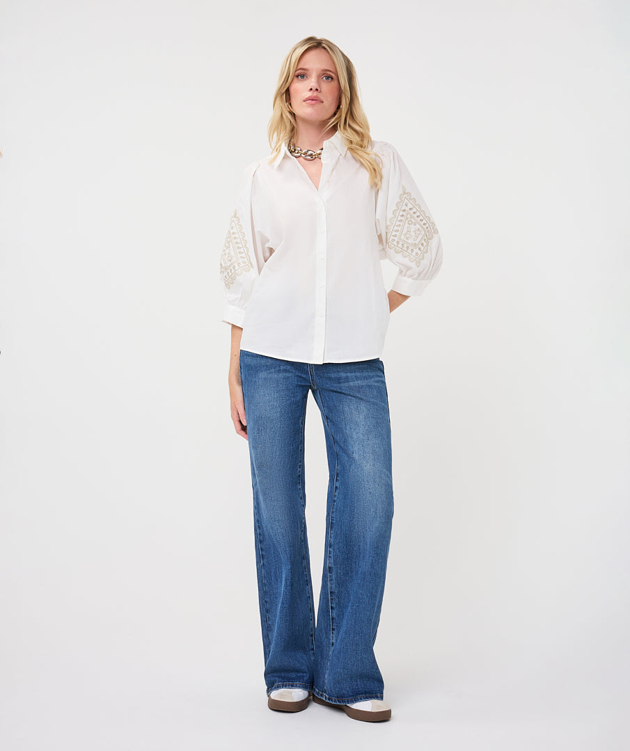EsQualo Embroidery Poplin Blouse, Off White