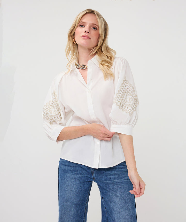 EsQualo Embroidery Poplin Blouse, Off White