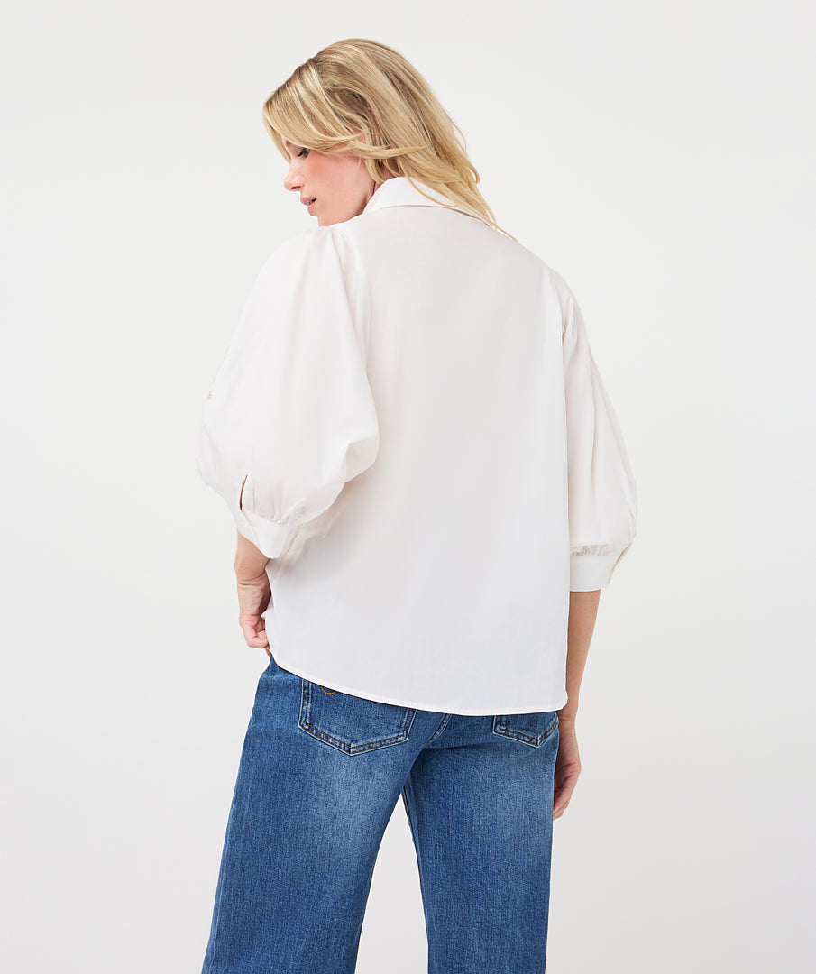 EsQualo Embroidery Poplin Blouse, Off White