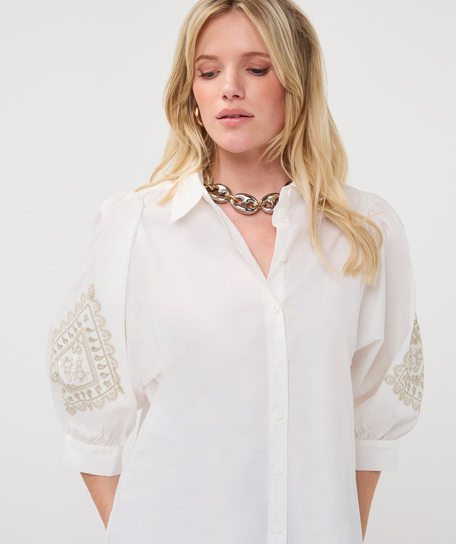 EsQualo Embroidery Poplin Blouse, Off White