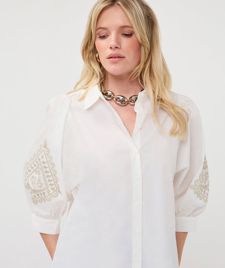 EsQualo Embroidery Poplin Blouse, Off White