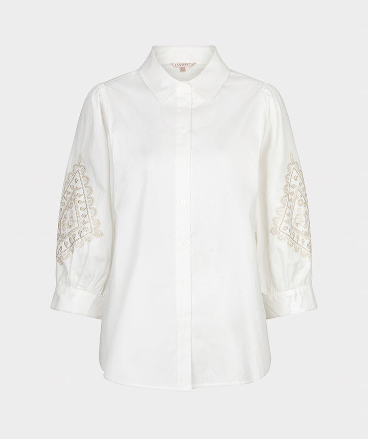 EsQualo Embroidery Poplin Blouse, Off White