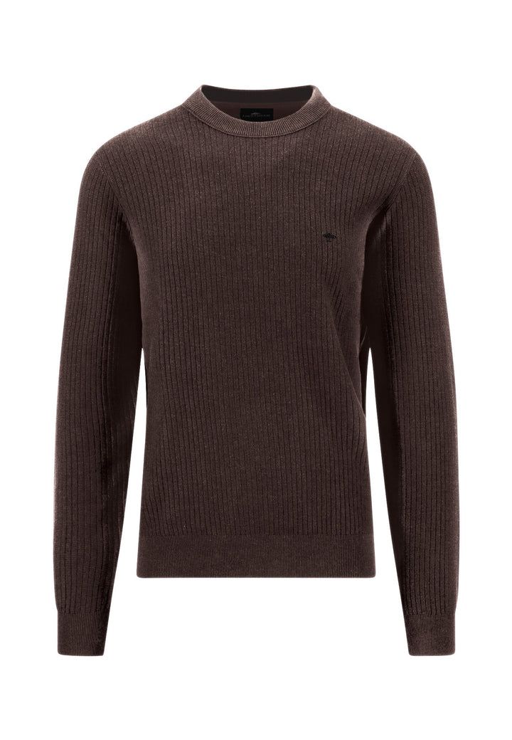 Fynch Hatton Knitted Textured Pattern Cotton Sweater, Soil