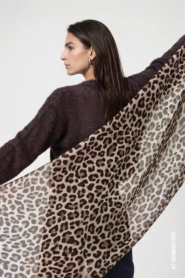 Monari Scarf Scarf with Leopard Print, Hazel Pattern