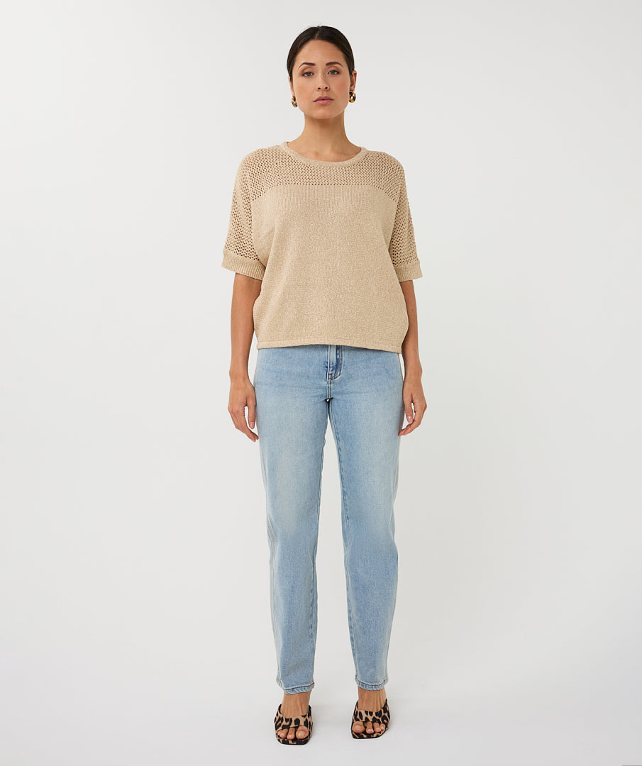 EsQualo Light Sand Sweater Ajour Batwing