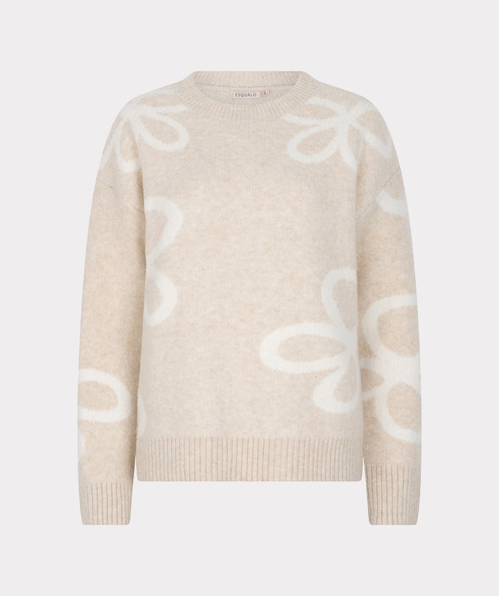 EsQualo Knitted 'Intarsia' Jumper, Biscuit