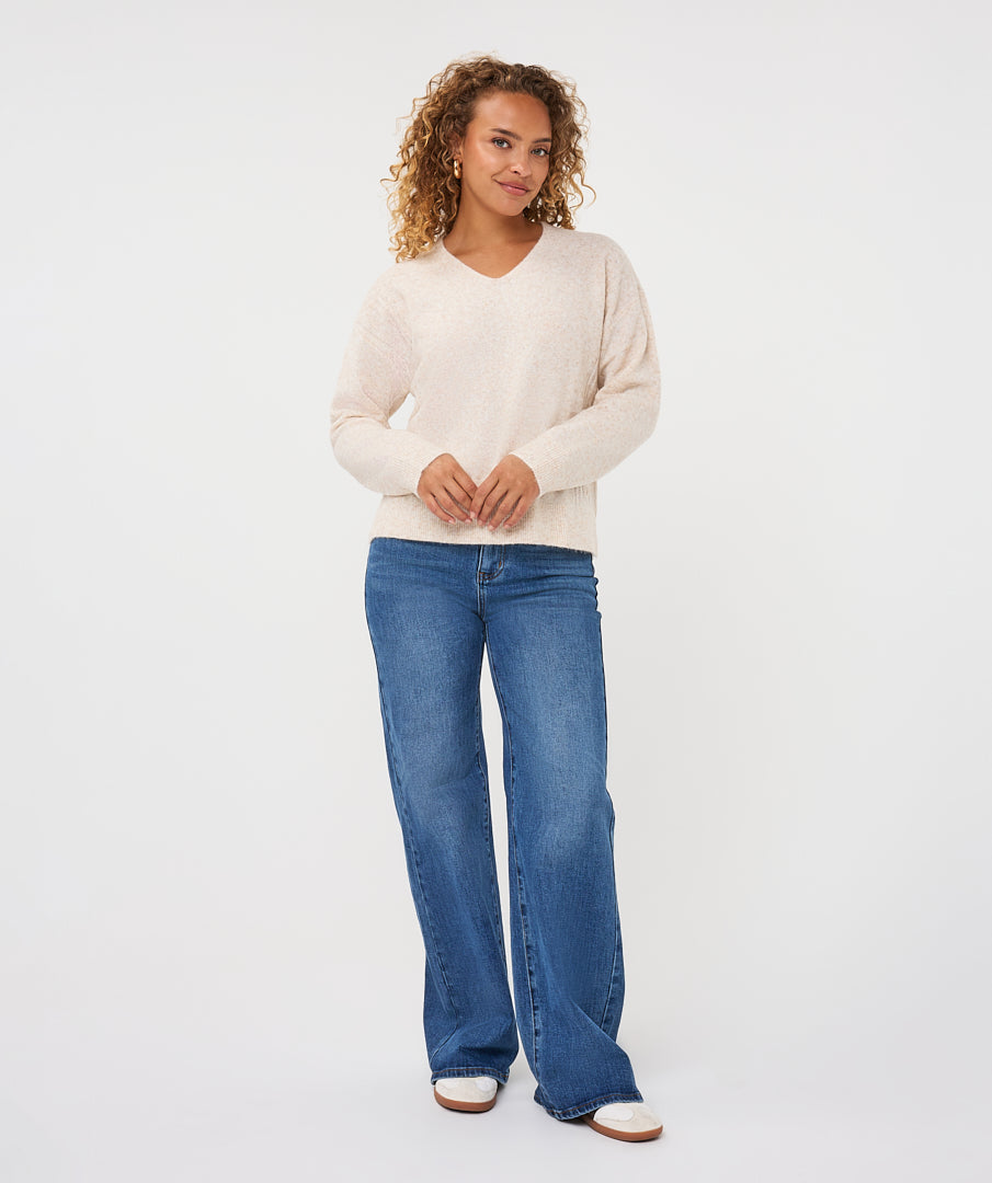 EsQualo Cable Knit V-Neck, Biscuit