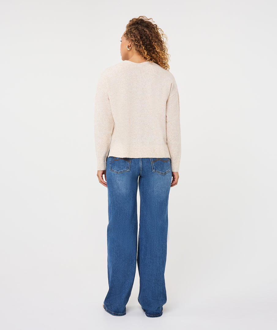 EsQualo Cable Knit V-Neck, Biscuit