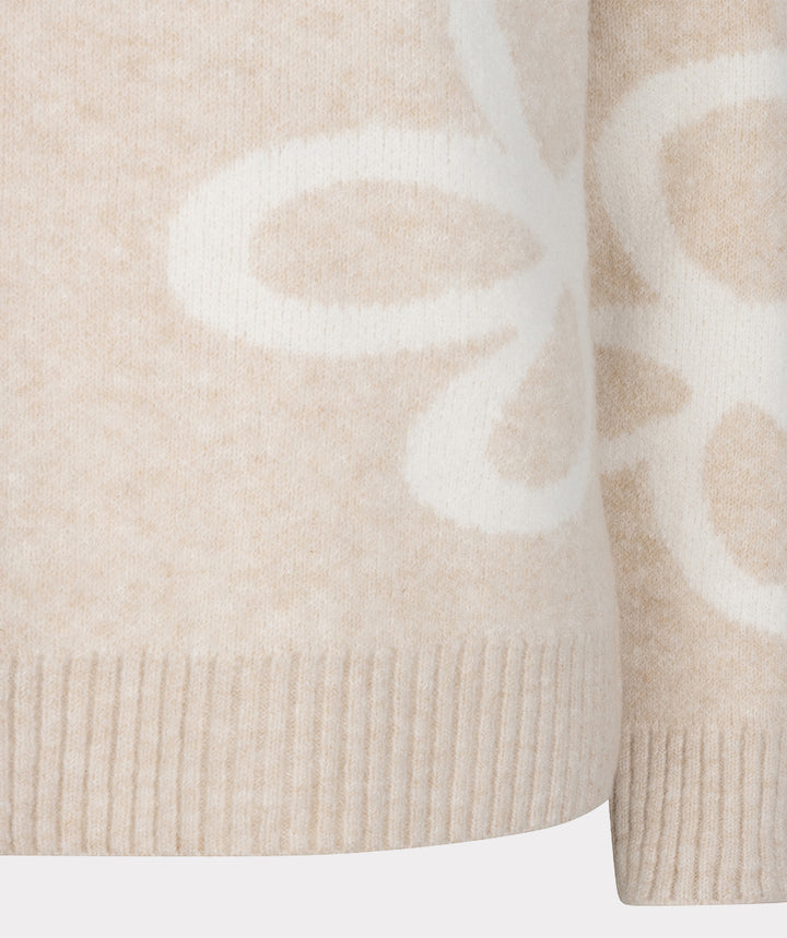 EsQualo Knitted 'Intarsia' Jumper, Biscuit