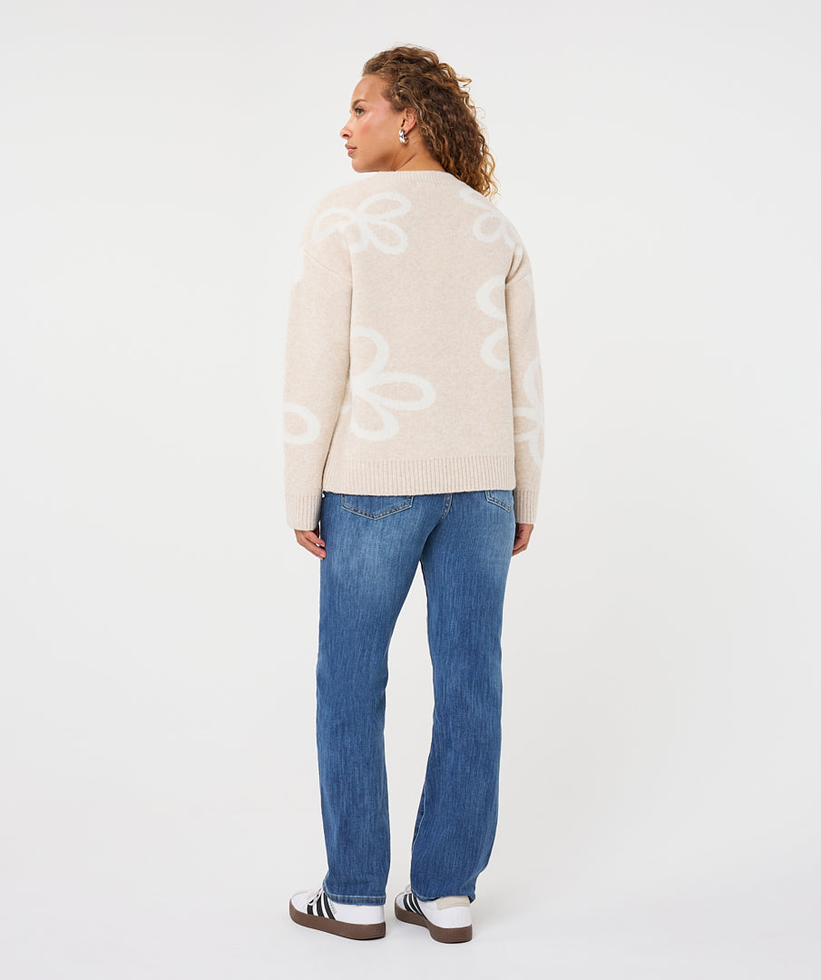 EsQualo Knitted 'Intarsia' Jumper, Biscuit