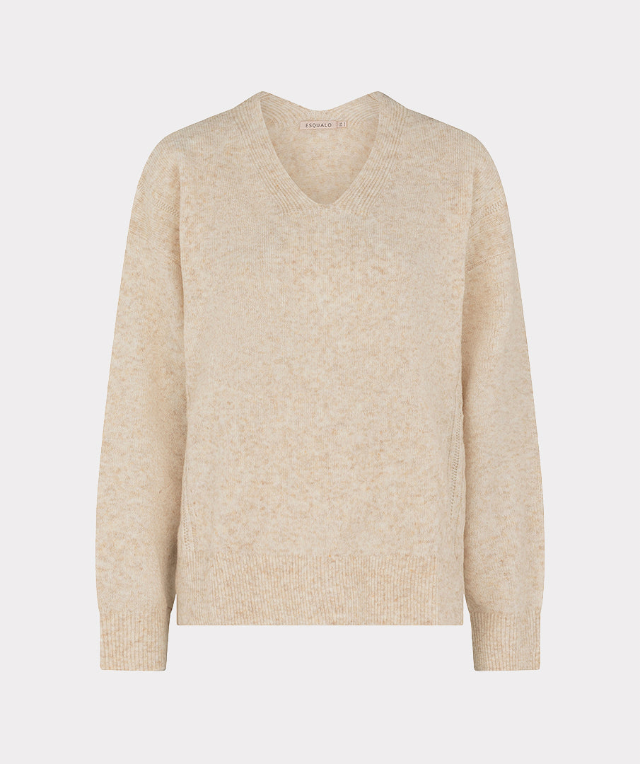 EsQualo Cable Knit V-Neck, Biscuit