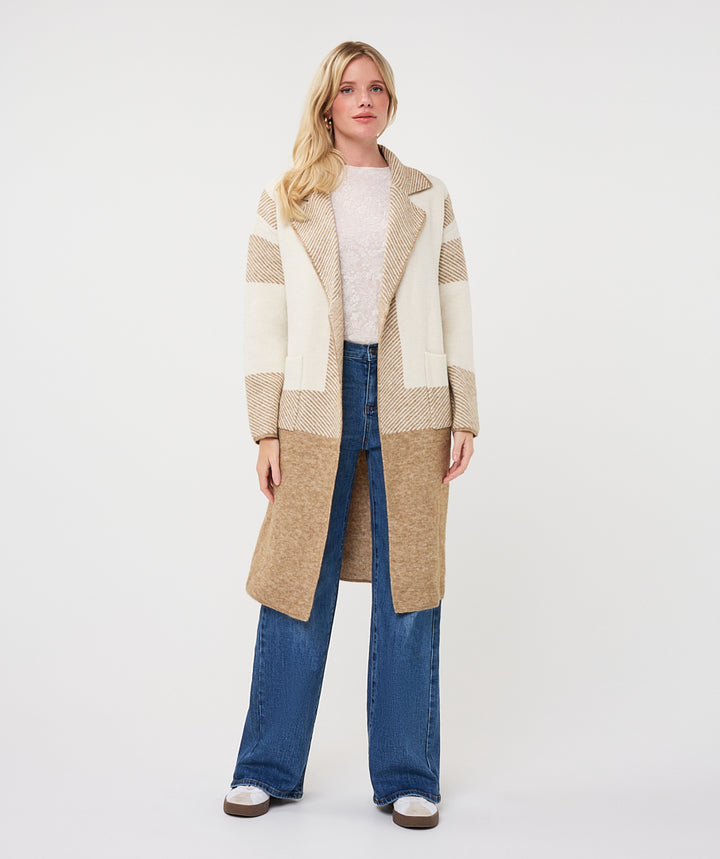EsQualo Striped Long Cardigan, Sand