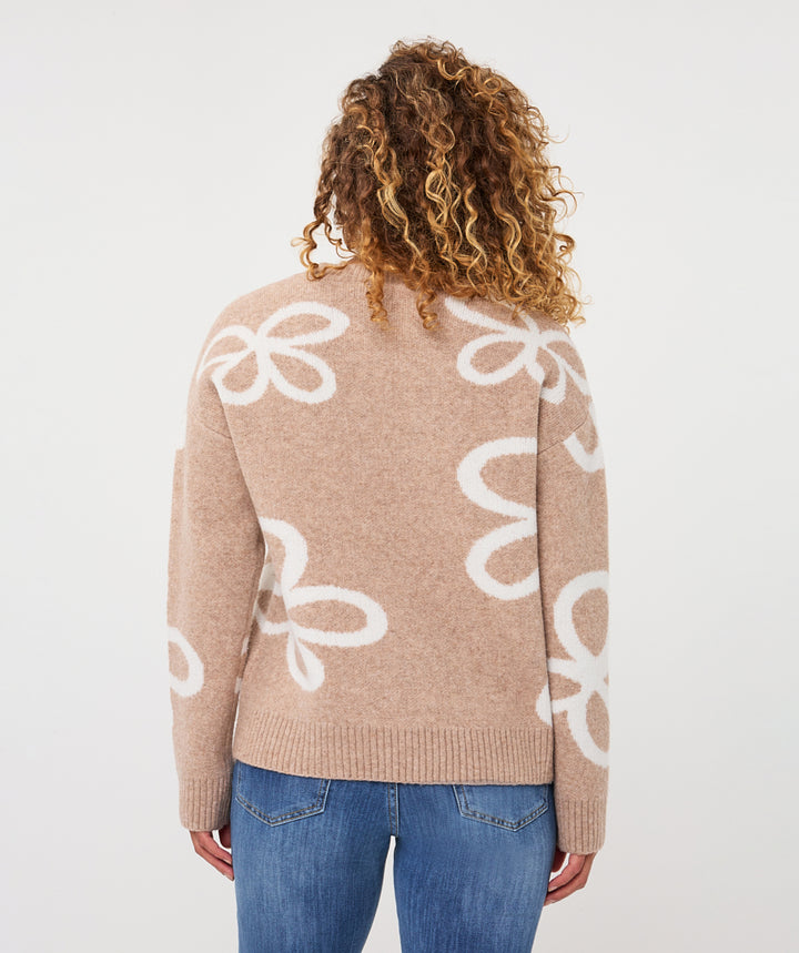 EsQualo Knitted 'Intarsia' Jumper, Sand