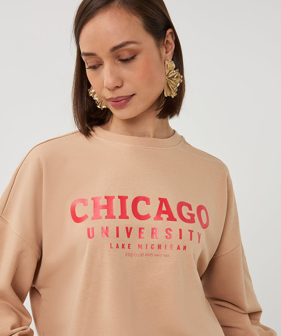 EsQualo Sand 'Chicago' Printed Sweater