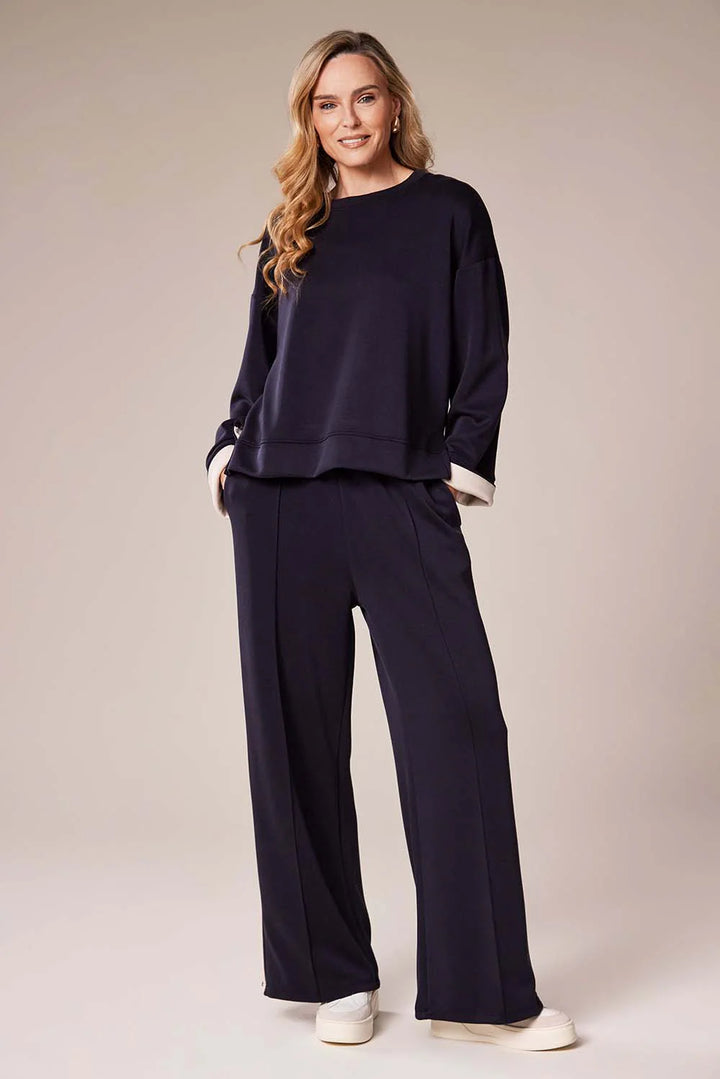 Decollage Navy Relaxed Wide-Leg Trousers