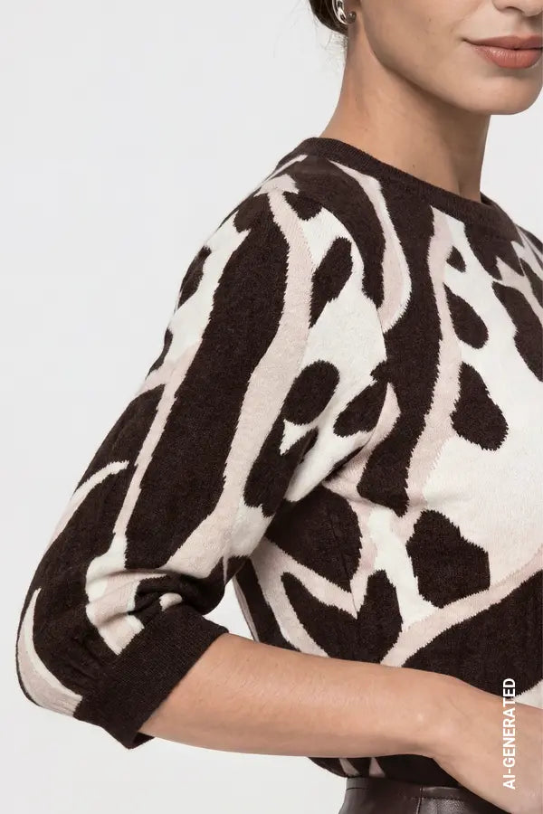 Monari Knitted Jumper with Leopard-Tiger Pattern, Black Coffee