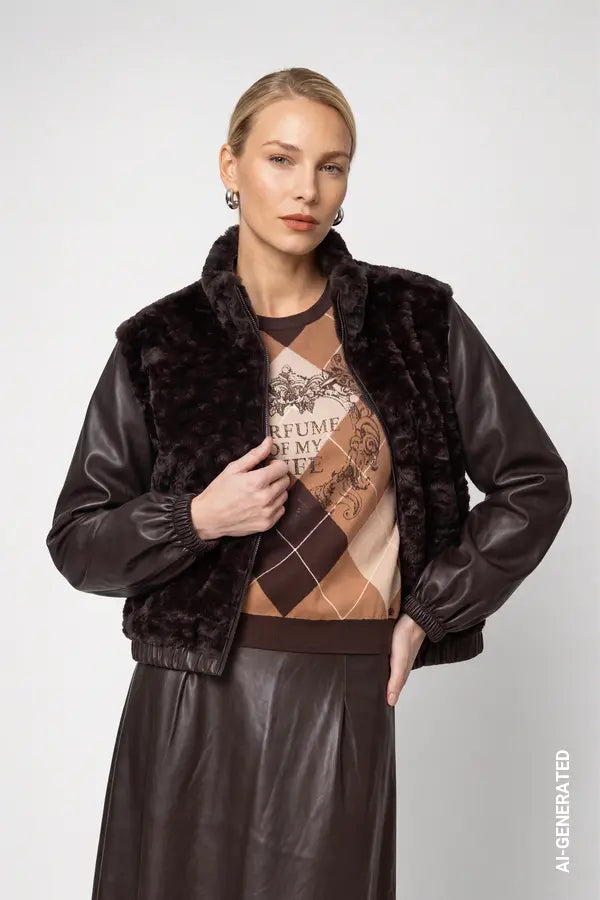 Monari Jacket with Faux Fur, Black Coffee