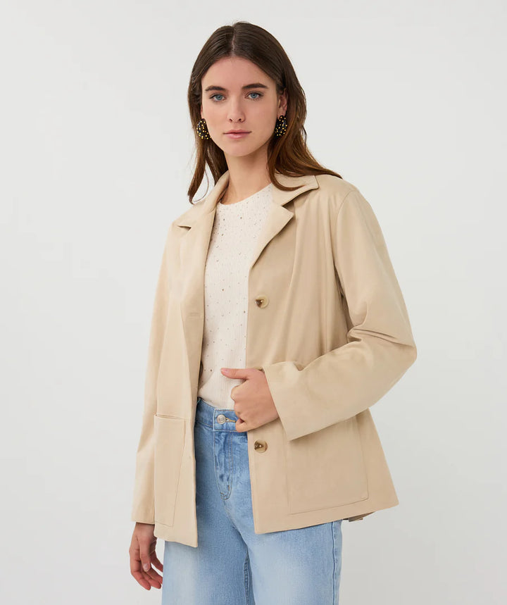 EsQualo Light Sand Suedine Blazer