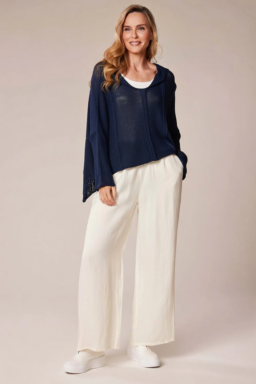 Decollage Navy Layered Knit Pullover