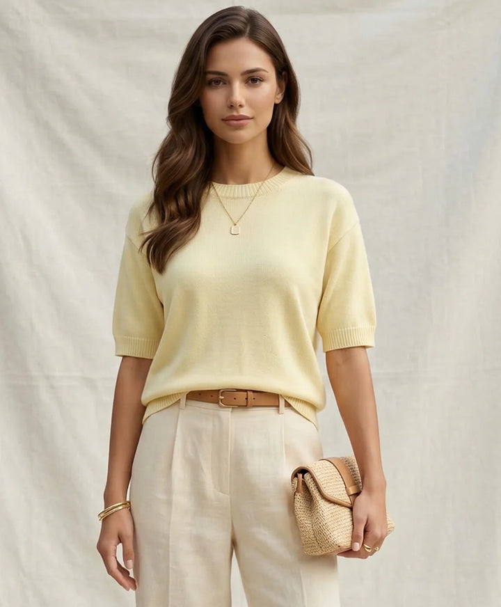 Decollage Lemon Short Sleeve Round Neck Knit