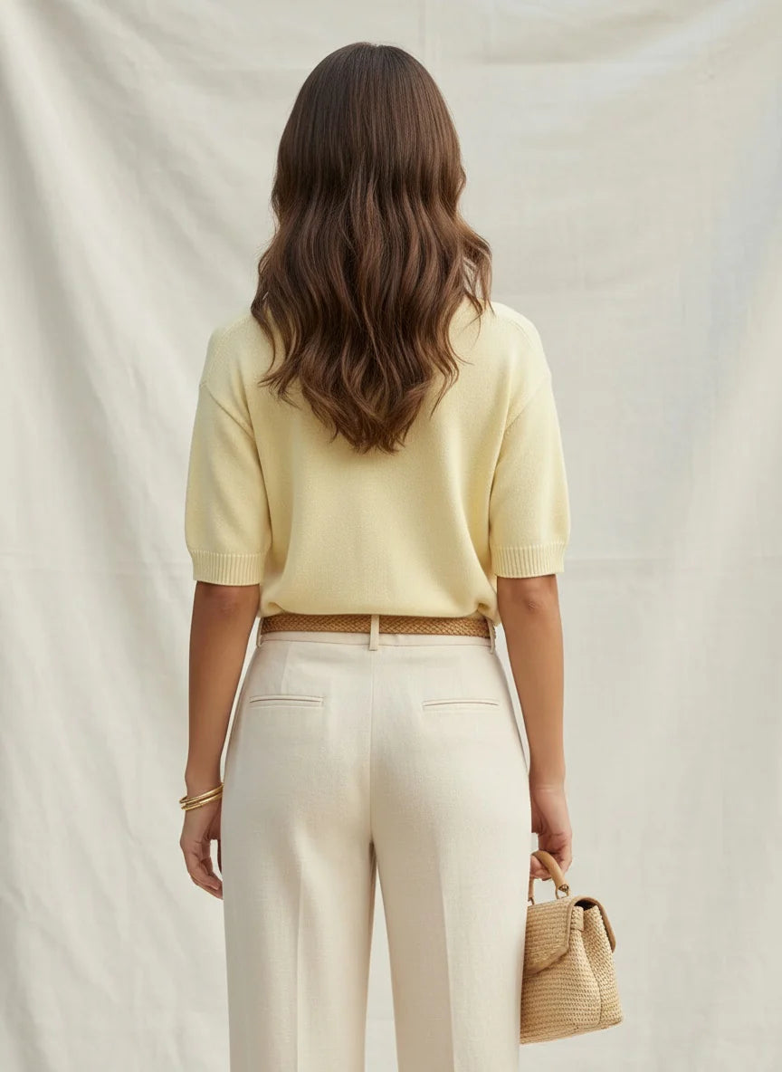 Decollage Lemon Short Sleeve Round Neck Knit