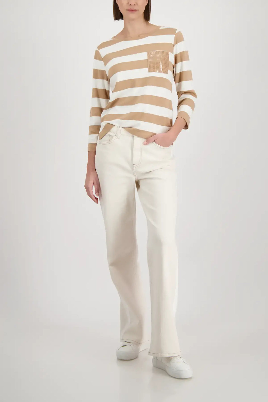 Monari Beige Sriped Sweatshirt