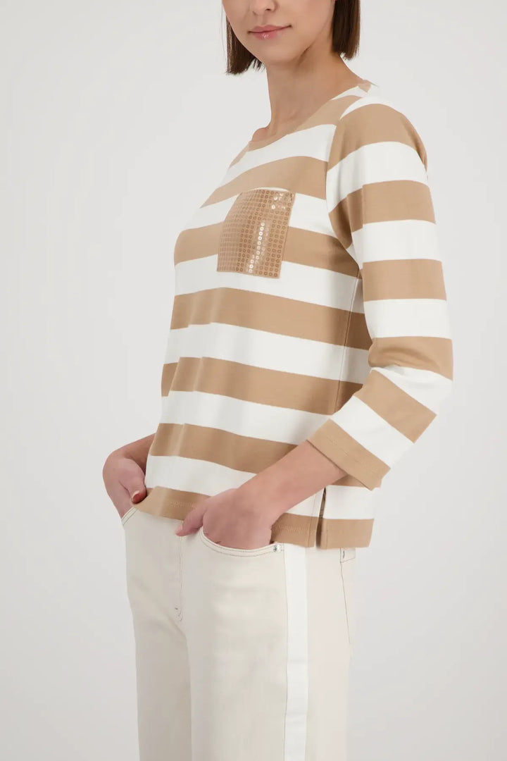 Monari Beige Sriped Sweatshirt